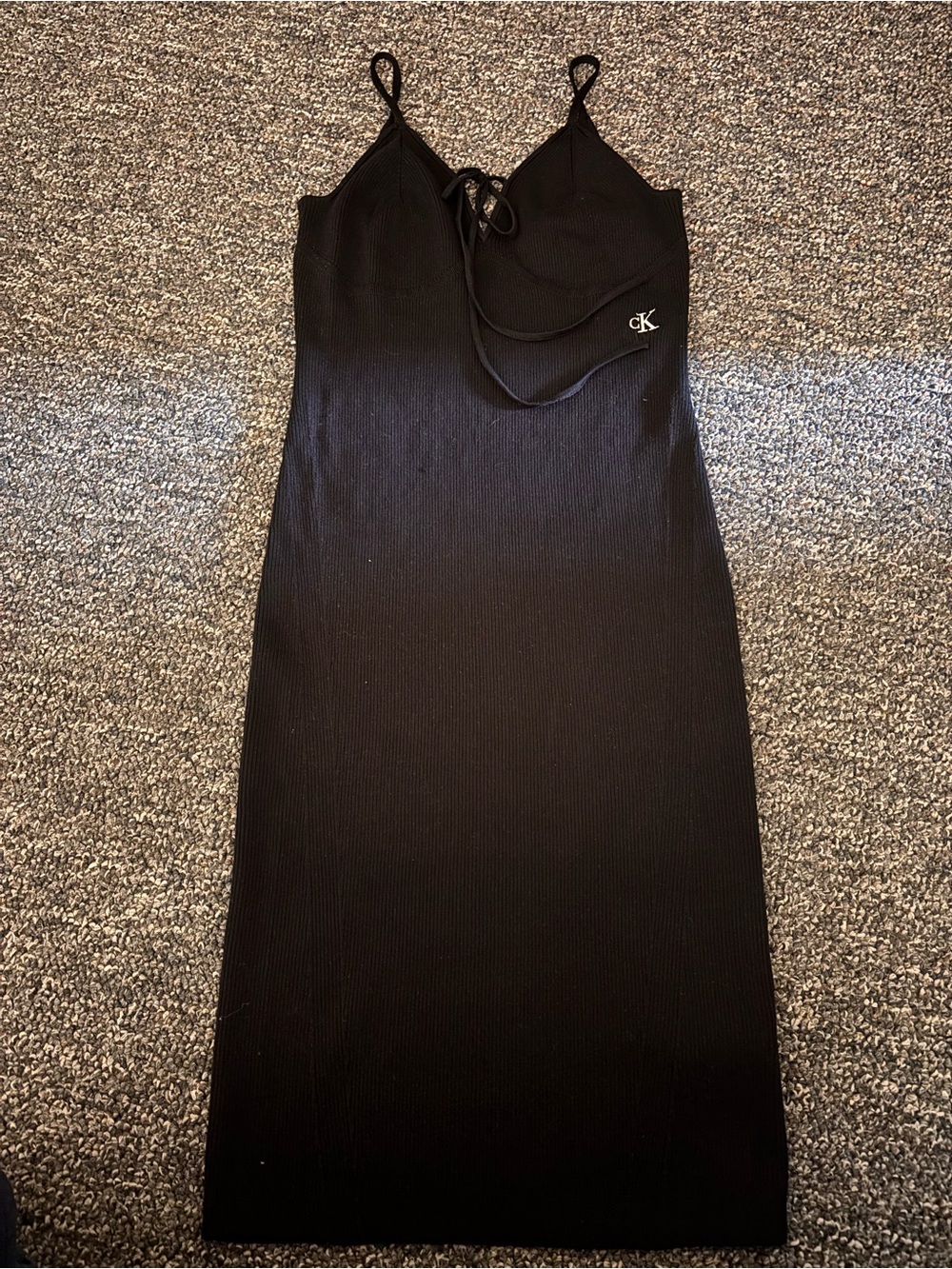 Calvin Klein Black Ribbed Midi Slip Dress with CK Logo